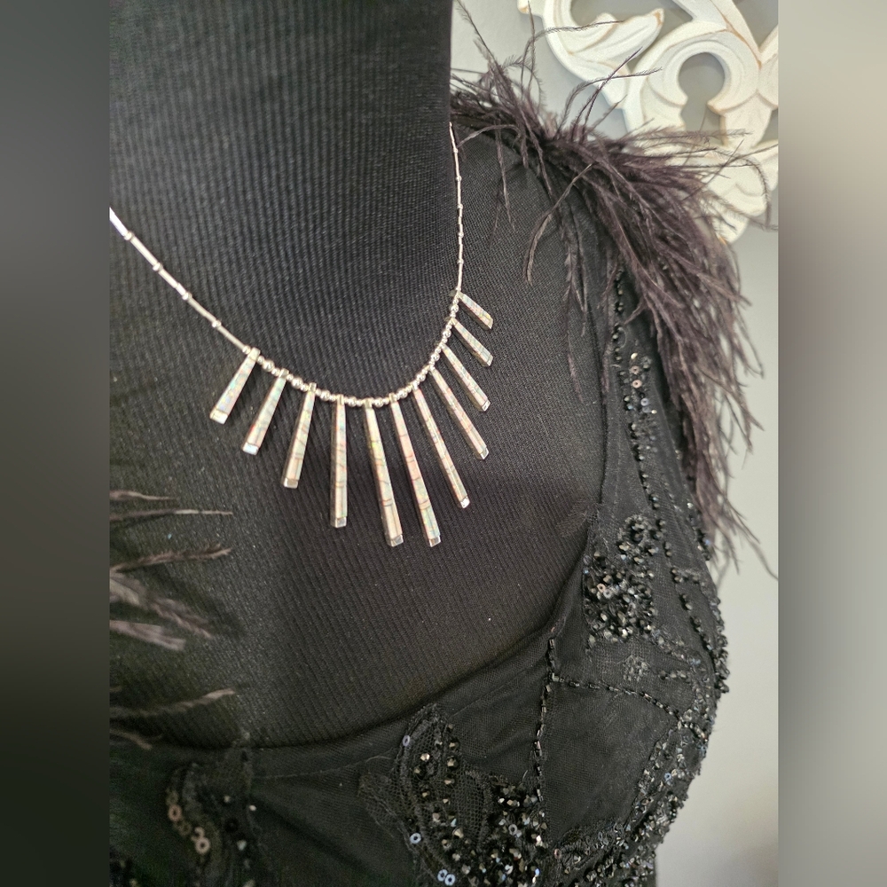 🆕️Chic STERLING Silver BAR Necklace with OPAL Inlay Details - Picture 14 of 14